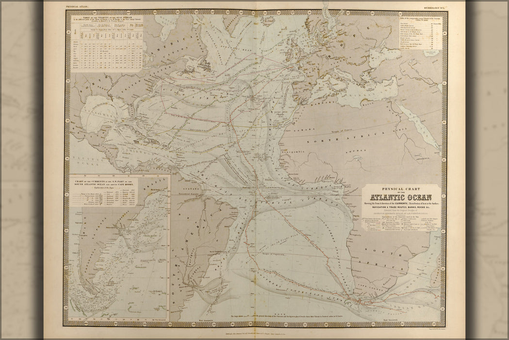 24"x36" Gallery Poster, map of Atlantic Ocean 1848