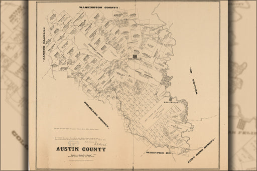24"x36" Gallery Poster, map of Austin County texas 1880