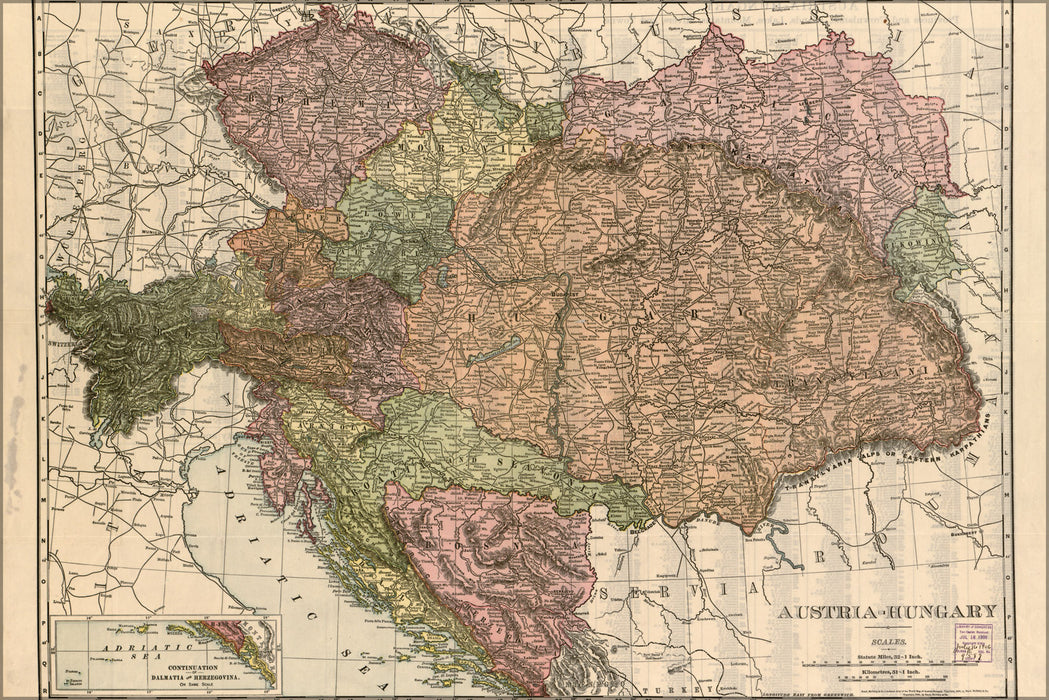 24"x36" Gallery Poster, map of Austria Hungary 1906