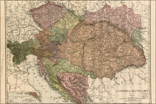 24"x36" Gallery Poster, map of Austria Hungary 1906