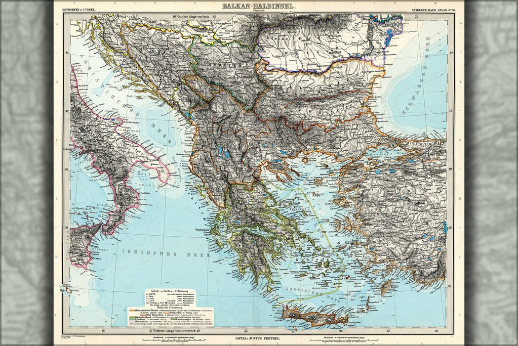24"x36" Gallery Poster, map of Balkans greece 1891