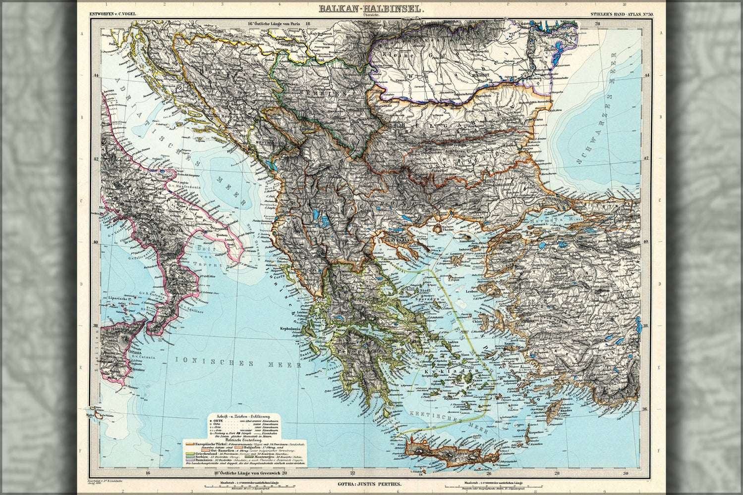 24"x36" Gallery Poster, map of Balkans greece 1891