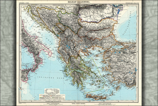 24"x36" Gallery Poster, map of Balkans greece 1891