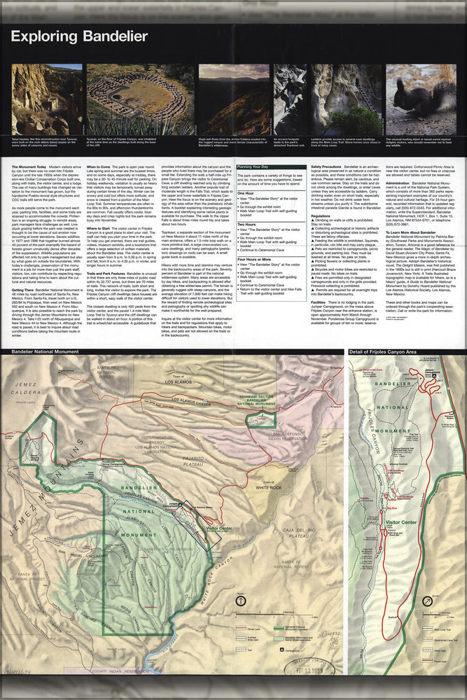24"x36" Gallery Poster, map of Bandelier National Monument park, New Mexico 1998