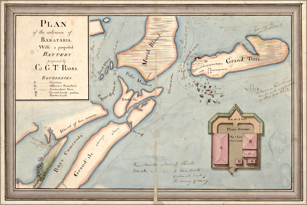 24"x36" Gallery Poster, map of Barataria Bay louisiana War of 1812 pb1812