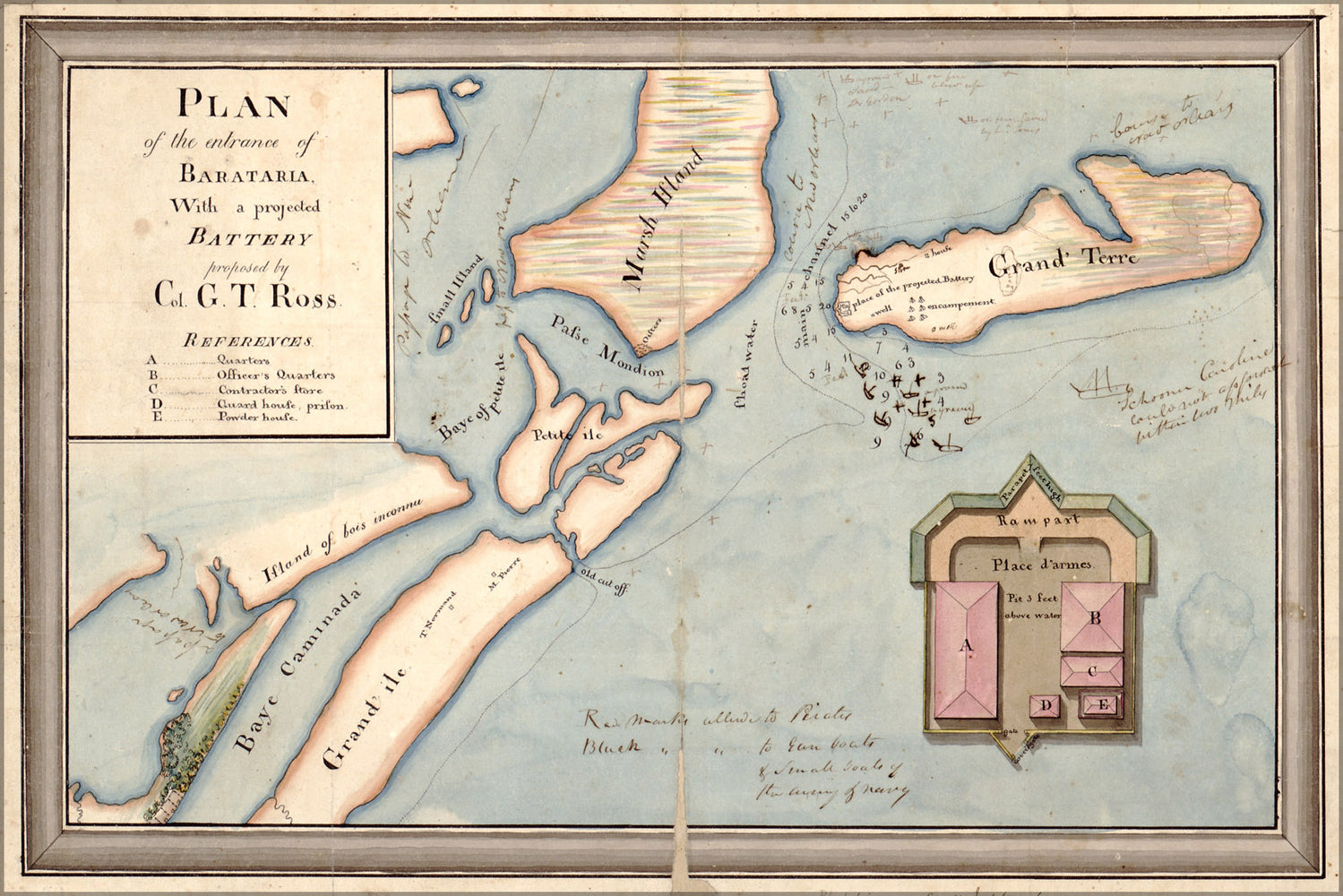 24"x36" Gallery Poster, map of Barataria Bay louisiana War of 1812 pb1812