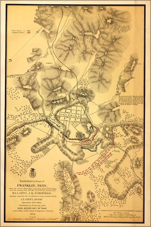 24"x36" Gallery Poster, map of Battle field Franklin, Tennessee Nov 1864