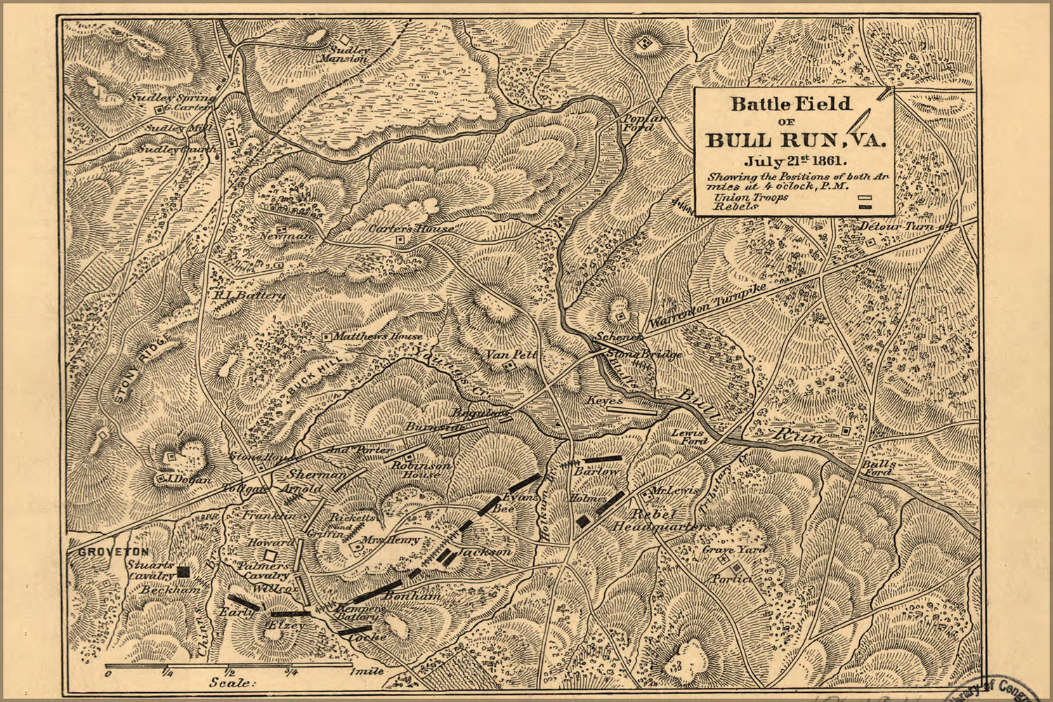 24"x36" Gallery Poster, map of Battle field of Bull Run, Virginia July 21st 1861