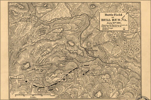 24"x36" Gallery Poster, map of Battle field of Bull Run, Virginia July 21st 1861