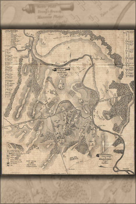 24"x36" Gallery Poster, map of Battle field of Manassas, July 21, 1861