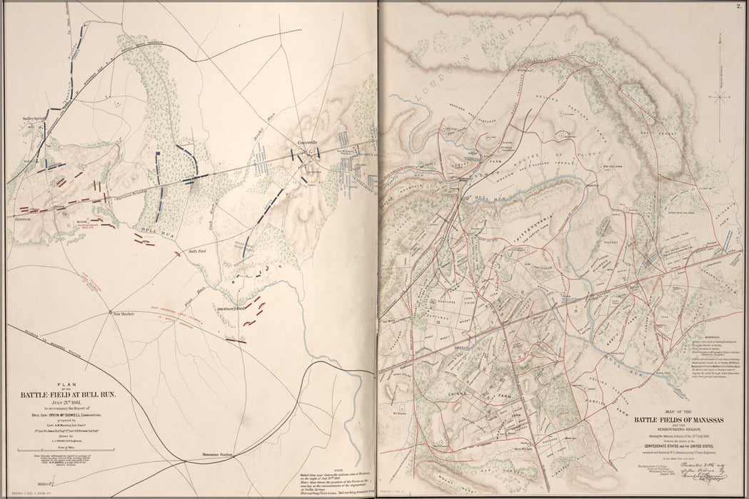 24"x36" Gallery Poster, map of Battle fields of Bull Run and Manassas, Va