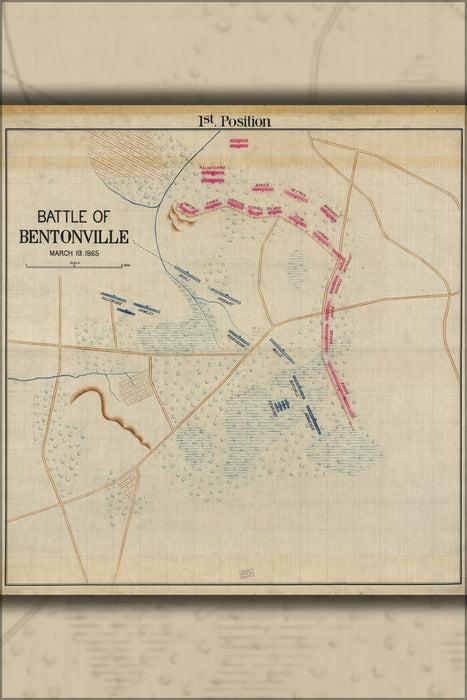 24"x36" Gallery Poster, map of Battle of Bentonville, March 19, 1865