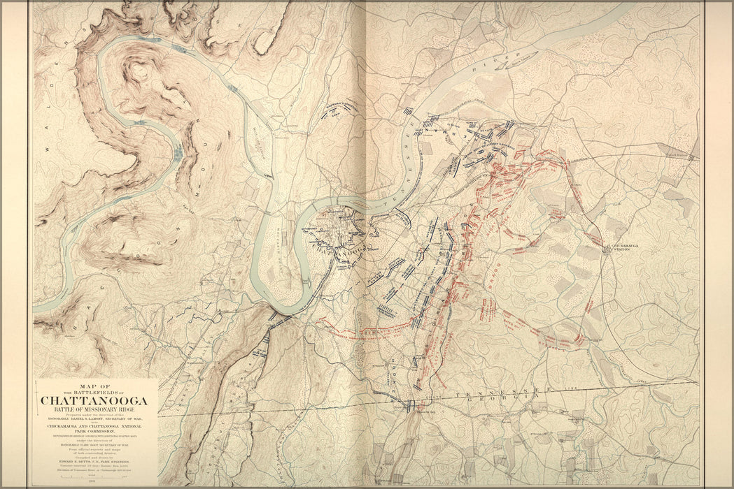 24"x36" Gallery Poster, map of Battle of Missionary Ridge - Battlefields of Chattanooga