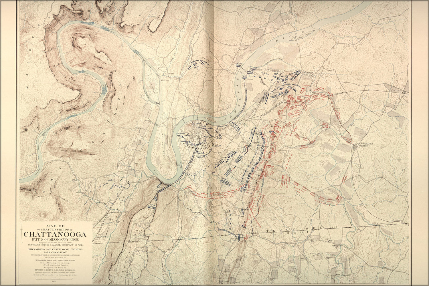 24"x36" Gallery Poster, map of Battle of Missionary Ridge - Battlefields of Chattanooga