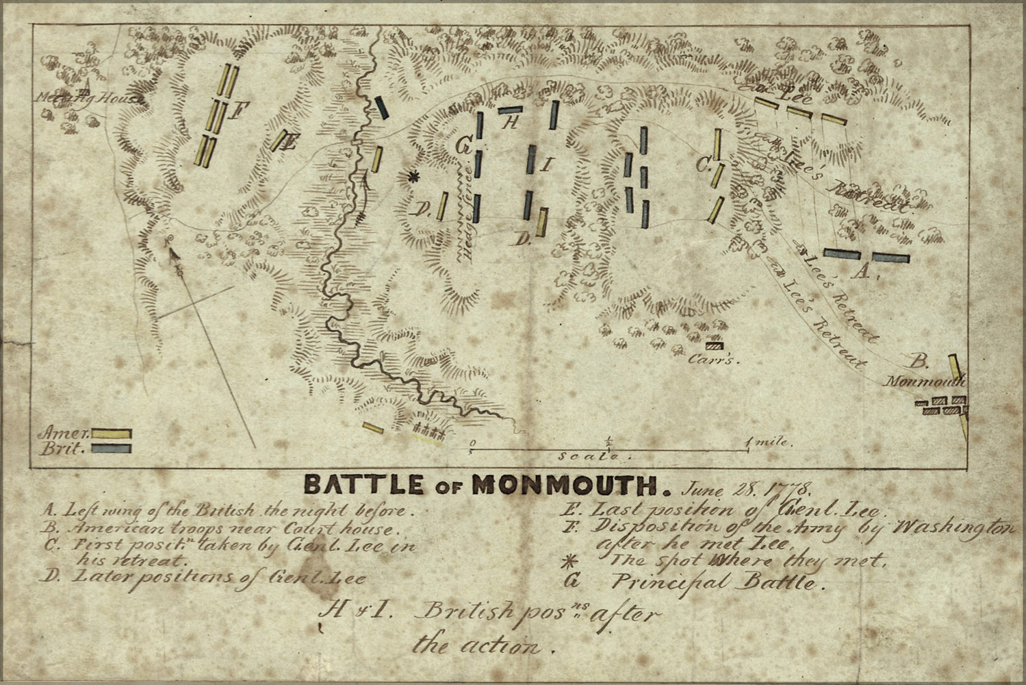 24"x36" Gallery Poster, map of Battle of Monmouth, June 28, 1778