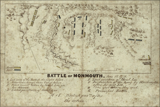 24"x36" Gallery Poster, map of Battle of Monmouth, June 28, 1778