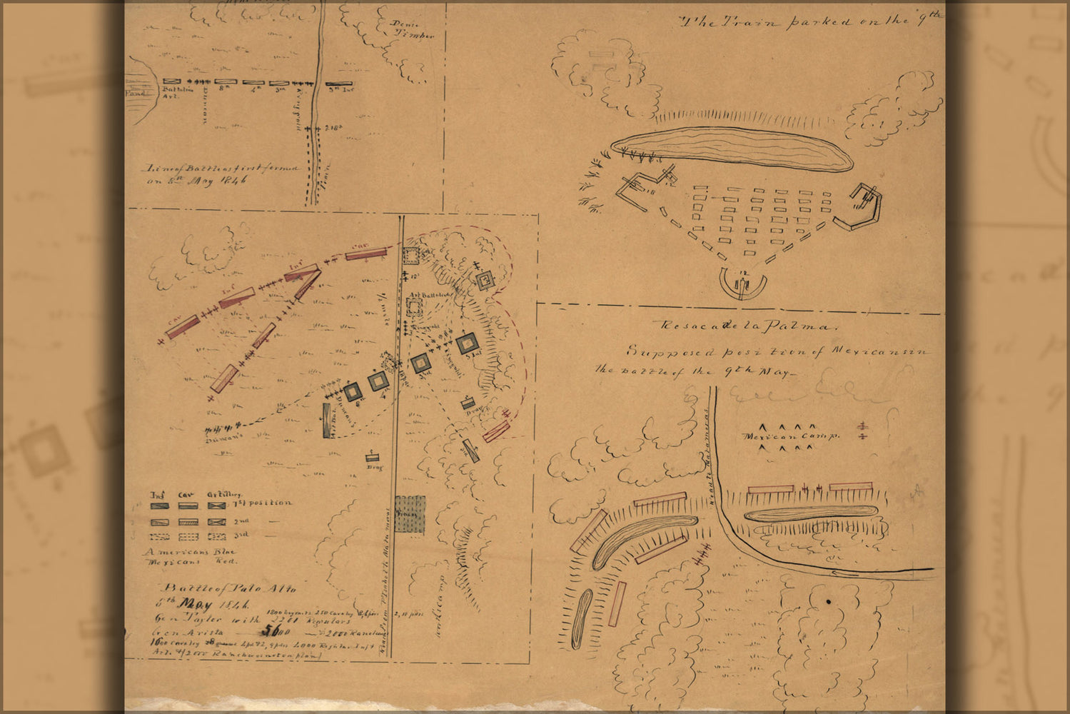 24"x36" Gallery Poster, map of Battle of Palo Alto, 8th May 1846 mexican war