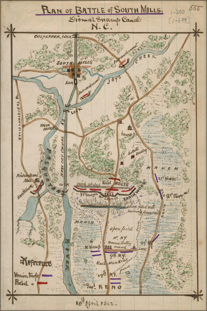 24"x36" Gallery Poster, map of Battle of South Mills. north carolina 1862