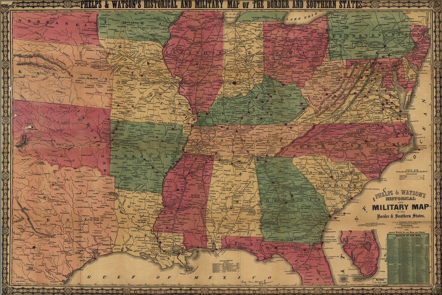 24"x36" Gallery Poster, map of Battles of civil war from 1861-1864 PB1865