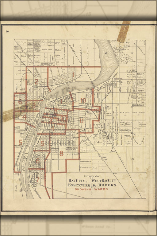 24"x36" Gallery Poster, map of Bay City michigan 1896