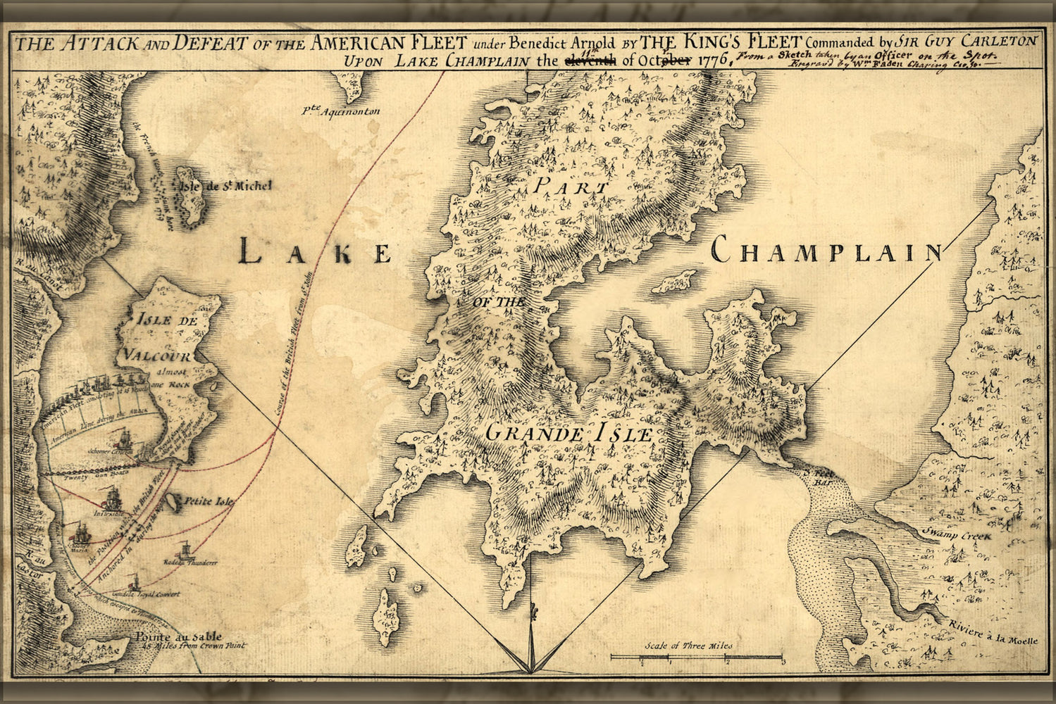 24"x36" Gallery Poster, map of Benedict Arnold on Lake Champlain 1776 P1
