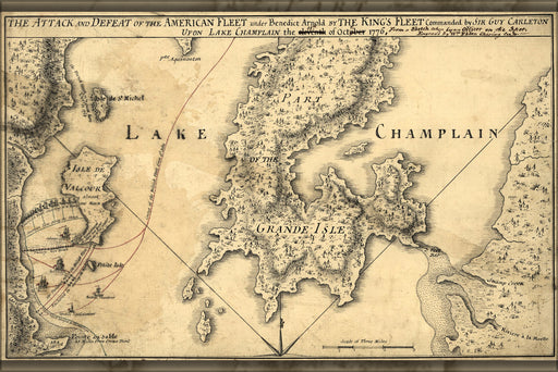 24"x36" Gallery Poster, map of Benedict Arnold on Lake Champlain 1776 P1