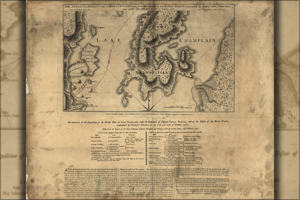 24"x36" Gallery Poster, map of Benedict Arnold on Lake Champlain 1776 P2