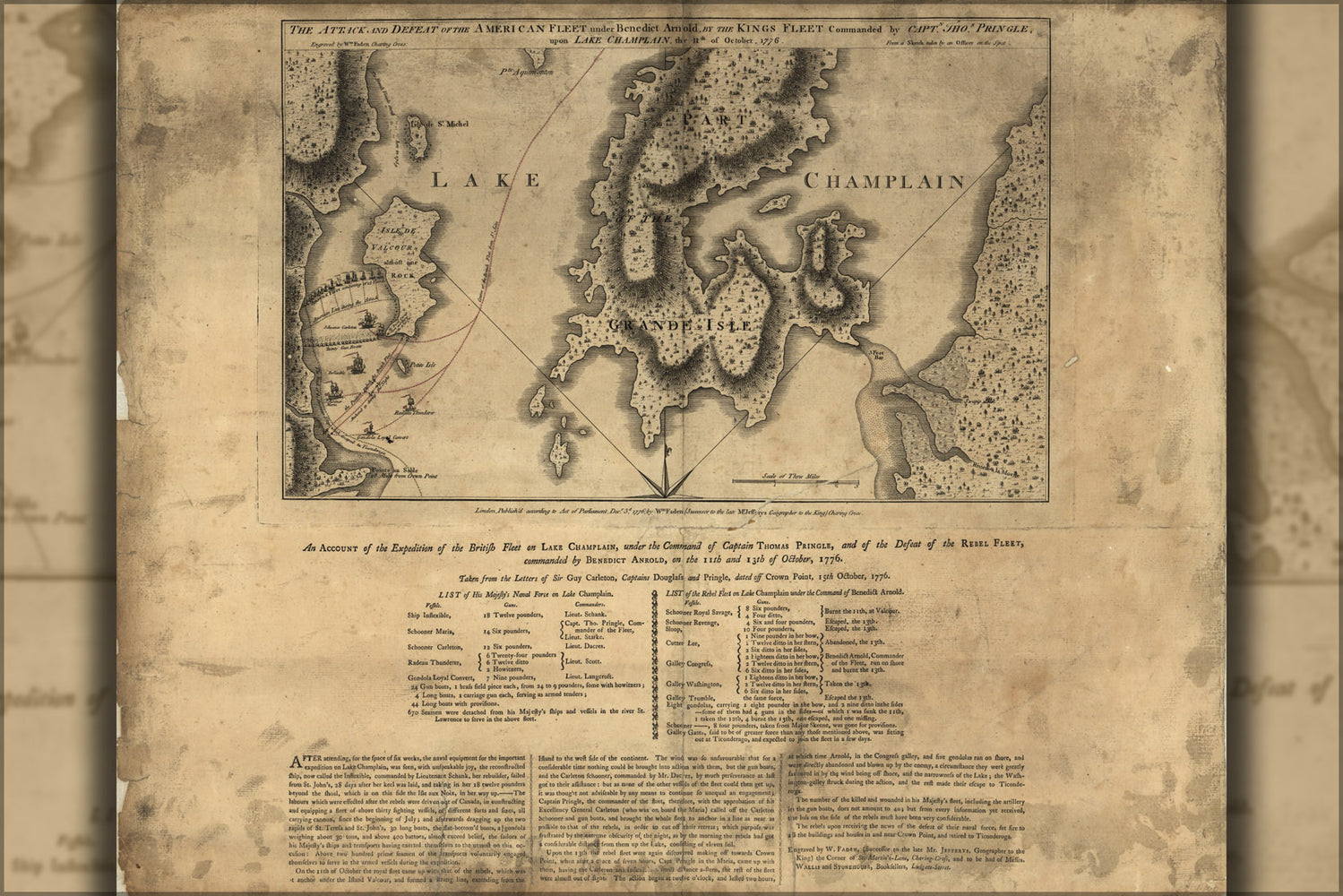 24"x36" Gallery Poster, map of Benedict Arnold on Lake Champlain 1776 P2