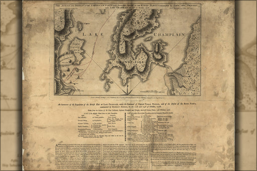 24"x36" Gallery Poster, map of Benedict Arnold on Lake Champlain 1776 P2