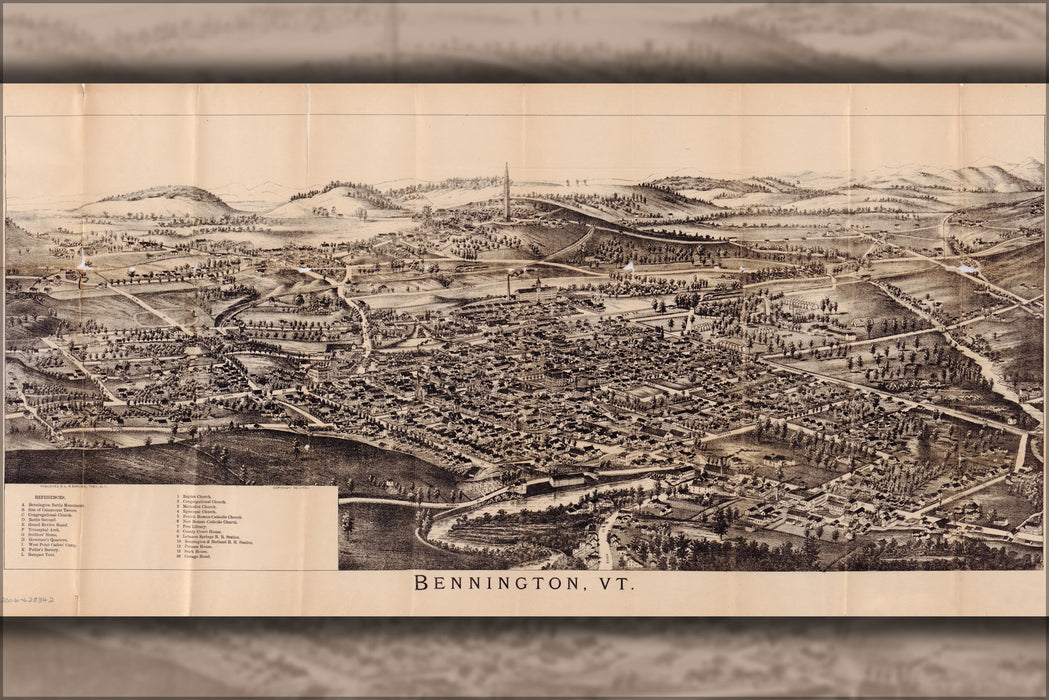 24"x36" Gallery Poster, map of Bennington vermont 1905