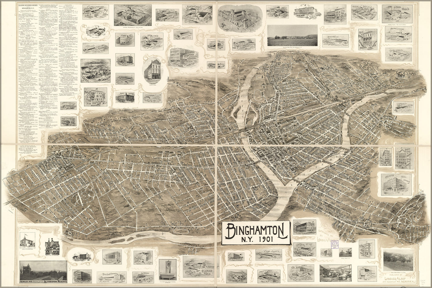 24"x36" Gallery Poster, map of Binghamton, New york 1901