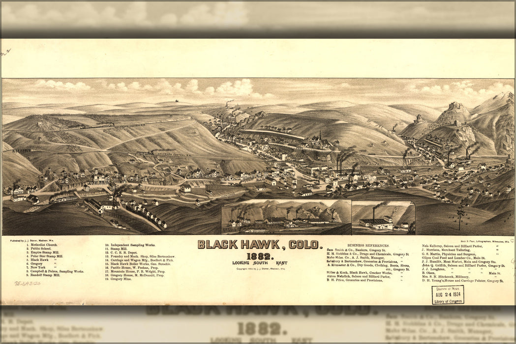 24"x36" Gallery Poster, map of Black Hawk, Colorado 1882