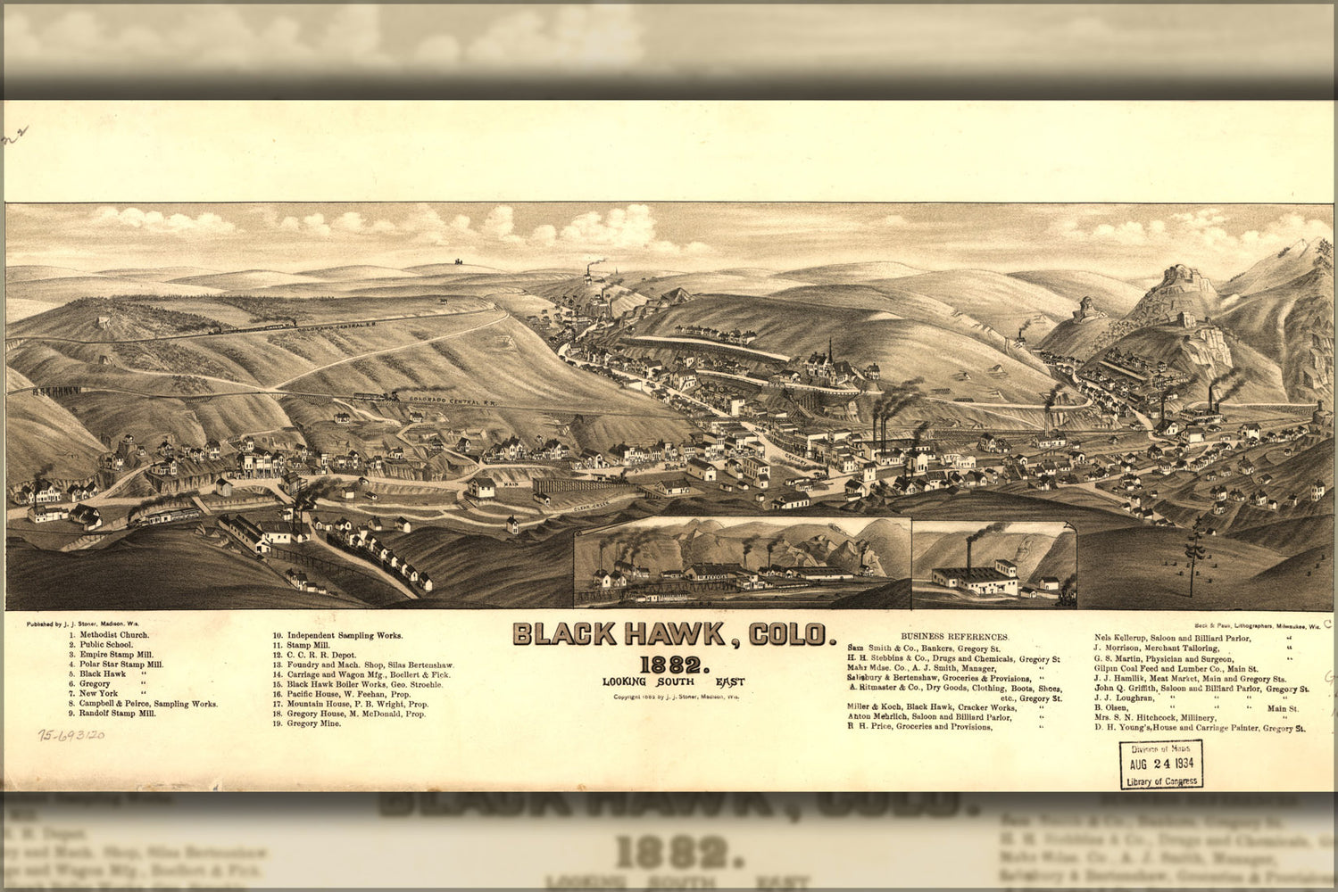 24"x36" Gallery Poster, map of Black Hawk, Colorado 1882