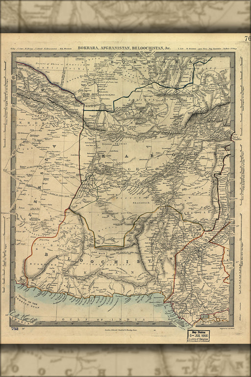 24"x36" Gallery Poster, map of Bokhara, Afghanistan, Beloochistan and part of Persia 19th cent