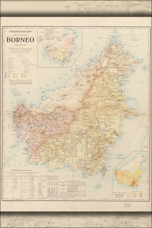 24"x36" Gallery Poster, map of Borneo 1914