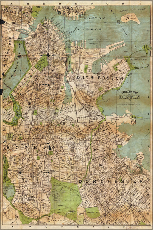 24"x36" Gallery Poster, map of Boston 1900