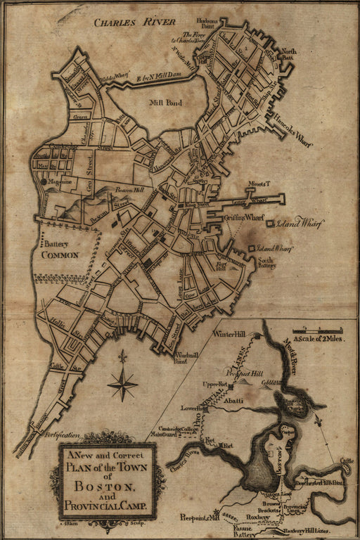 24"x36" Gallery Poster, map of Boston, and provincial camp 1775