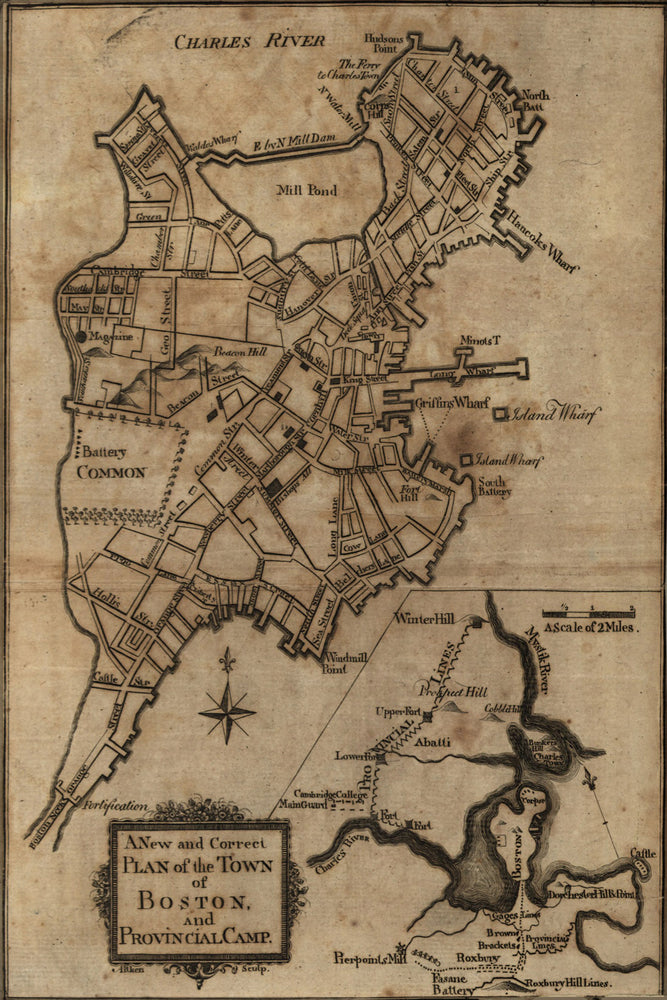 24"x36" Gallery Poster, map of Boston, and provincial camp 1775