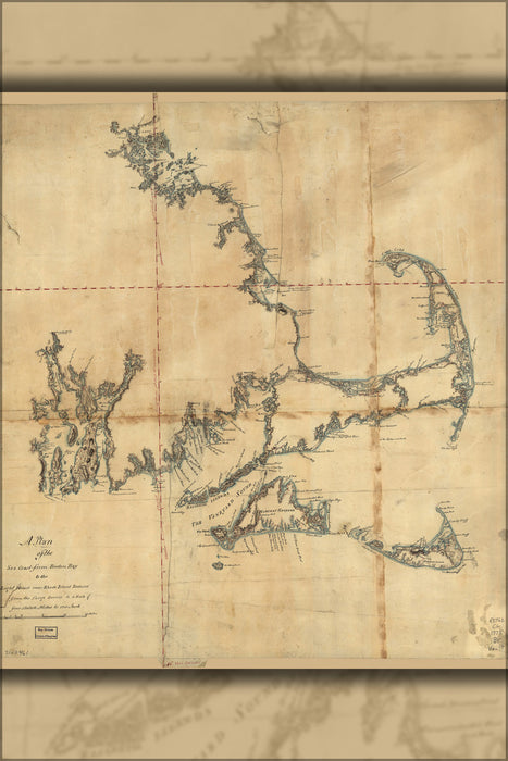 24"x36" Gallery Poster, map of Boston Bay to Rhode Island, 1775