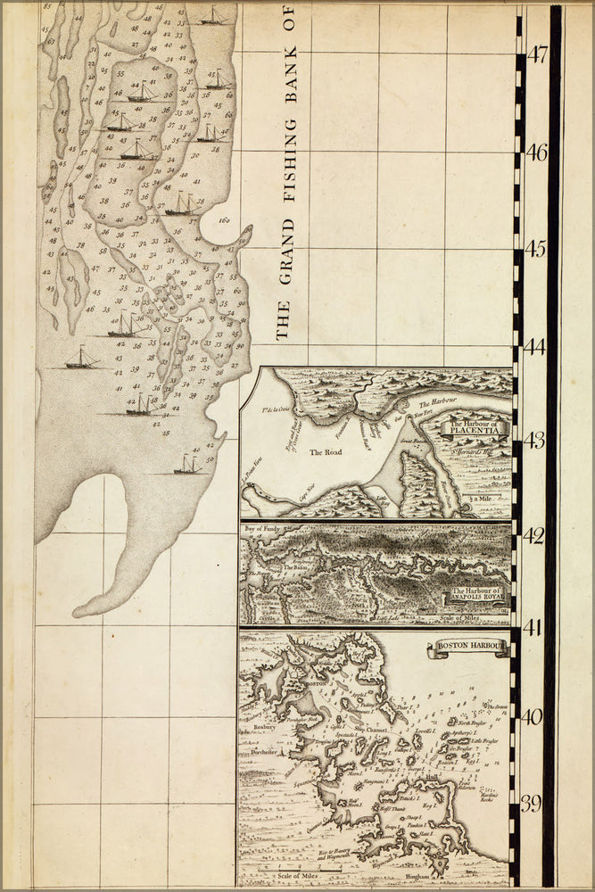 24"x36" Gallery Poster, map of Boston Harbor, Annapolis harbor 1733