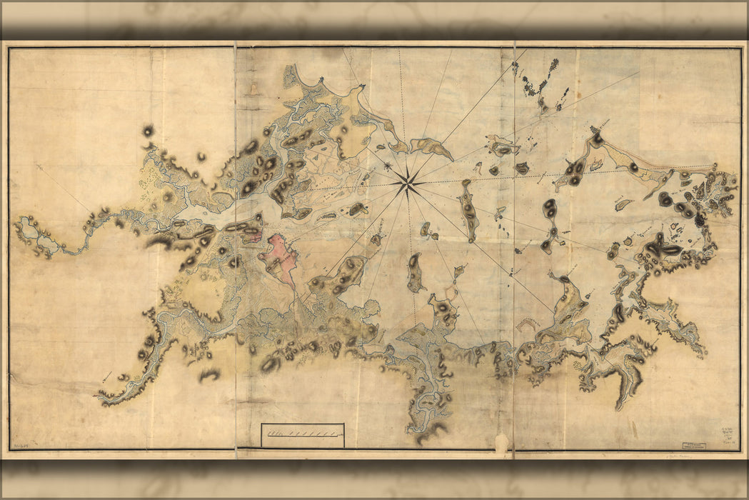 24"x36" Gallery Poster, map of Boston Harbour, with the surroundings 1770