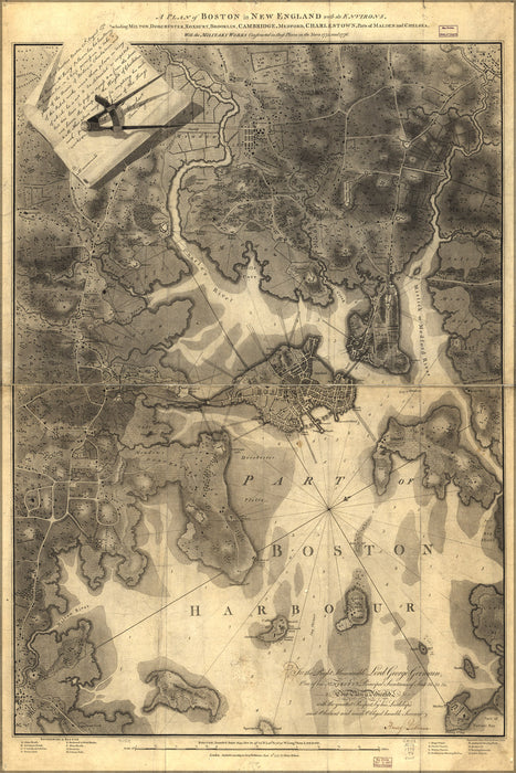 24"x36" Gallery Poster, map of Boston in New England 1777
