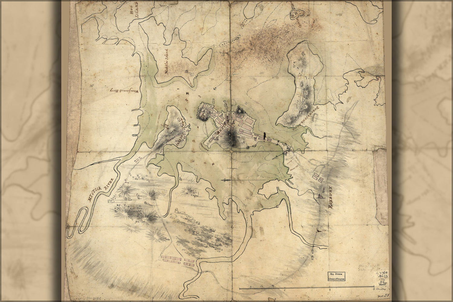 24"x36" Gallery Poster, map of Boston & vicinity 1775
