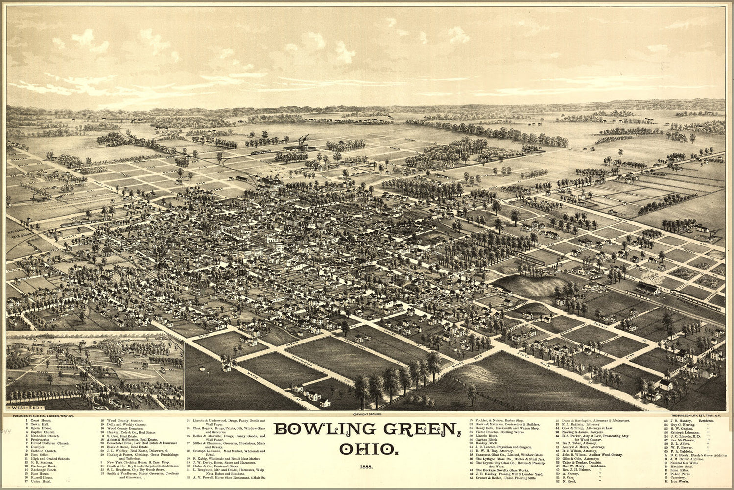 24"x36" Gallery Poster, map of Bowling Green, Ohio 1888