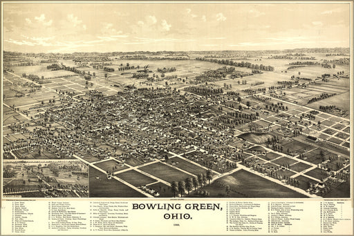 24"x36" Gallery Poster, map of Bowling Green, Ohio 1888