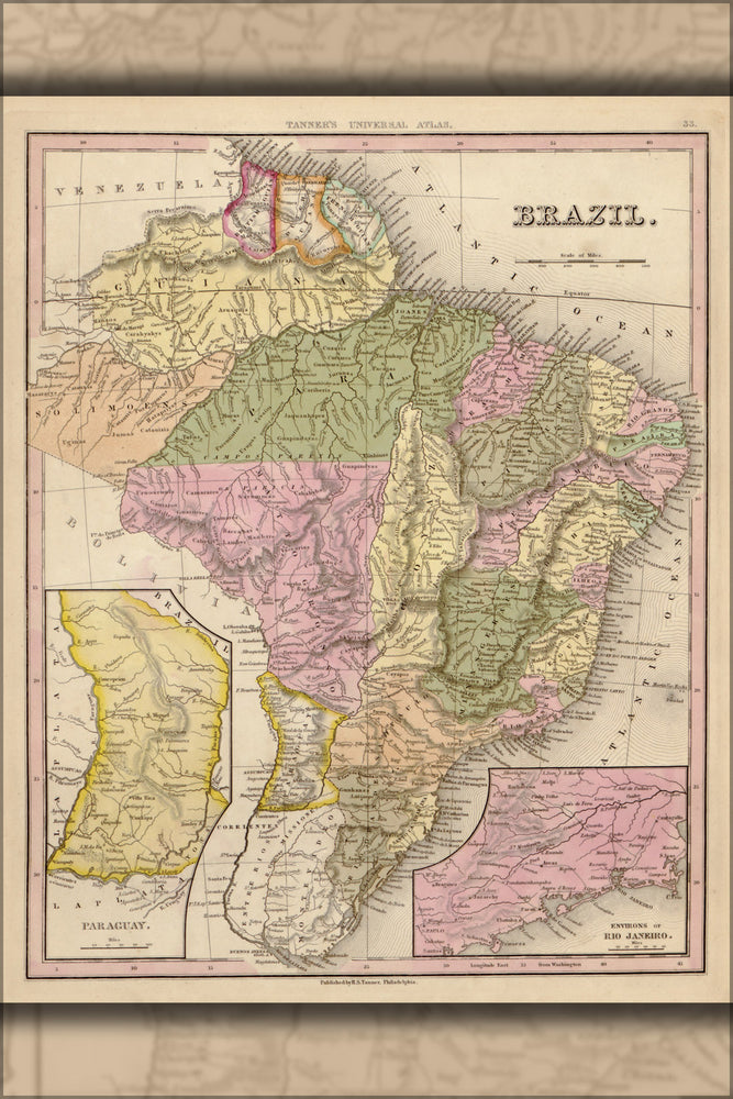 24"x36" Gallery Poster, map of Brazil 1844