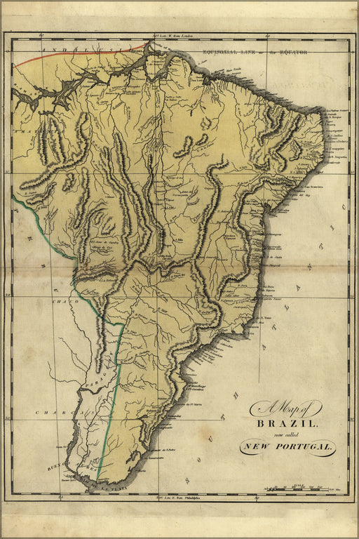 24"x36" Gallery Poster, map of Brazil, now called New Portugal 1814