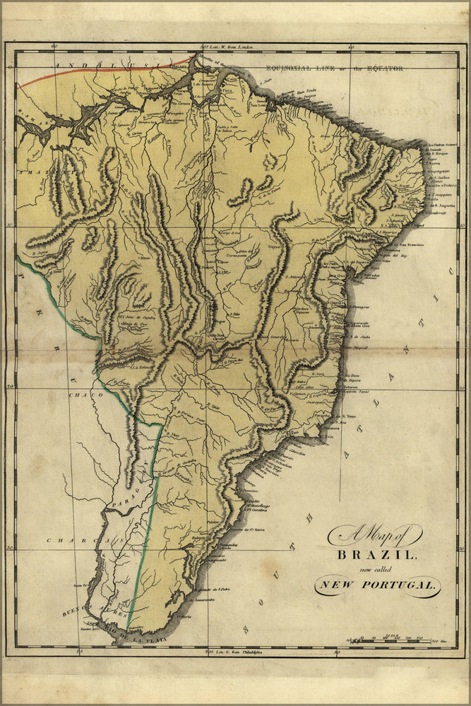 24"x36" Gallery Poster, map of Brazil, now called New Portugal 1814
