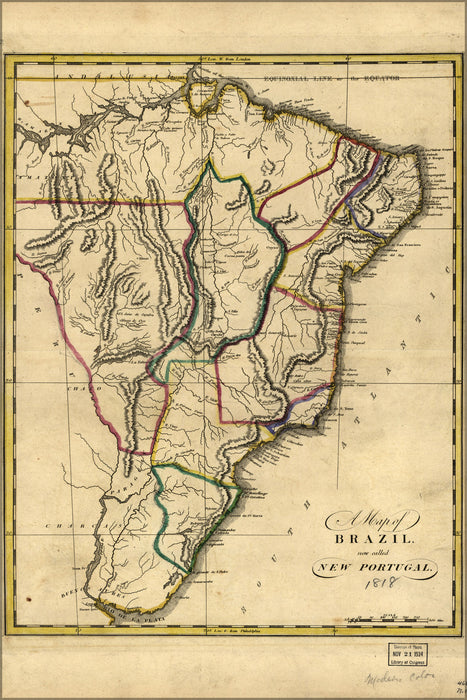 24"x36" Gallery Poster, map of Brazil, or New Portugal 1814 p1