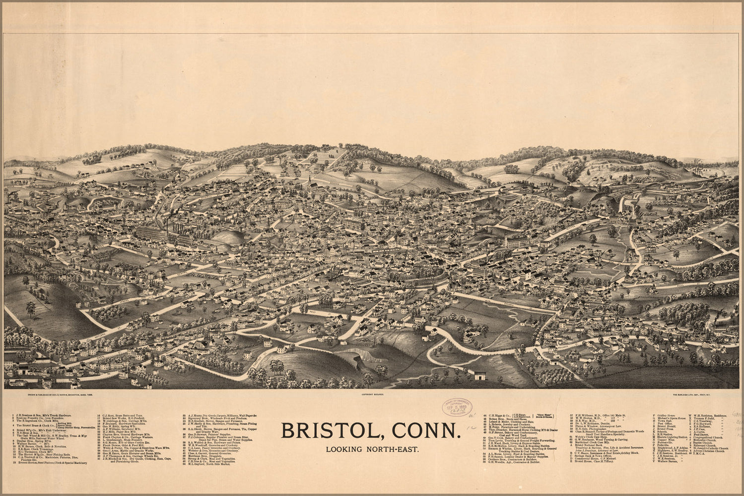 24"x36" Gallery Poster, map of Bristol, Connecticut 1889